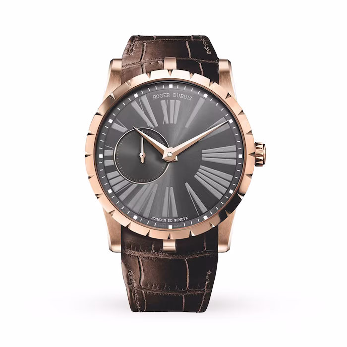 Excalibur 42mm Automatic in Rose Gold on Brown Crocodile Leather Strap with Anthracite Dial