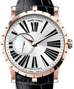 Excalibur 42mm Automatic in Rose Gold on Black Crocodile Leather Strap with Silver Dial