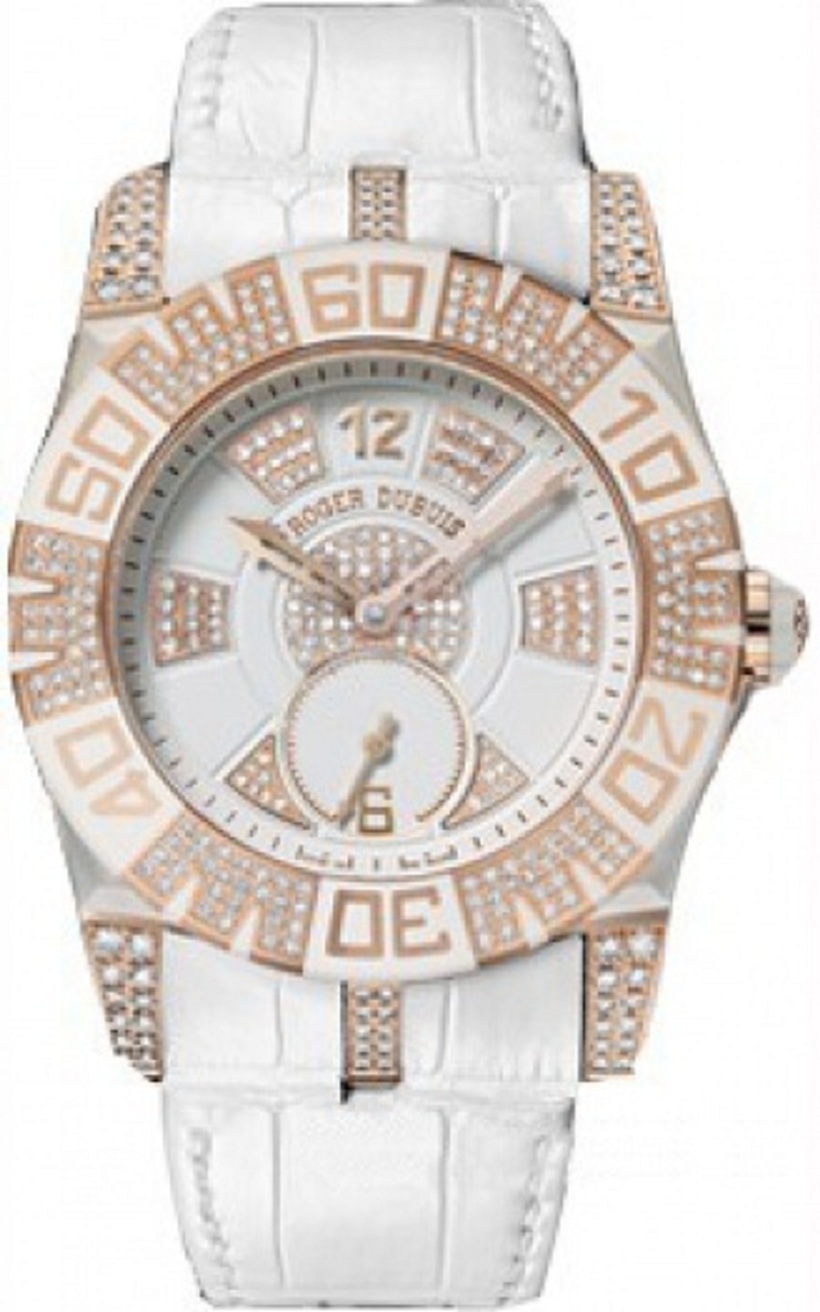 Easy Diver 40mm in Rose Gold with Diamond Bezel -Limited Edition 88pcs.  on White Leather Strap on White Diamond Dial 