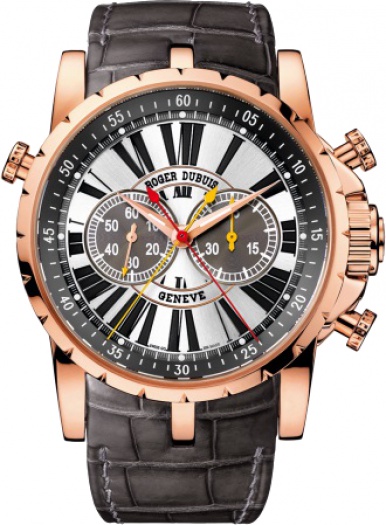 Excalibur Split Second Chronograph 45mm in Rose Gold - Limited Edition of 28pcs on Brown Leather Strap with Silver Dial