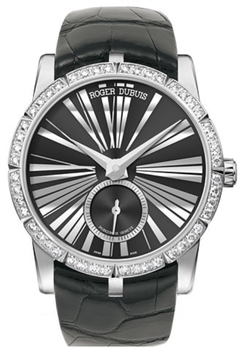 Excalibur Lady Jewelry Automatic 36mm in Steel with Diamond Bezel on Black Leather Strap with Black Sunburst Dial