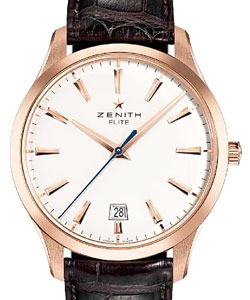 Elite Captain Central Second in Rose Gold On Brown Crocodile Strap with White Lacquered Dial