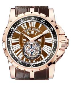 Excalibur Flying Tourbillon 42mm in Rose Gold - Limited Edition 88pcs. on Brown Leather Strap with Chocolate Brown Dial