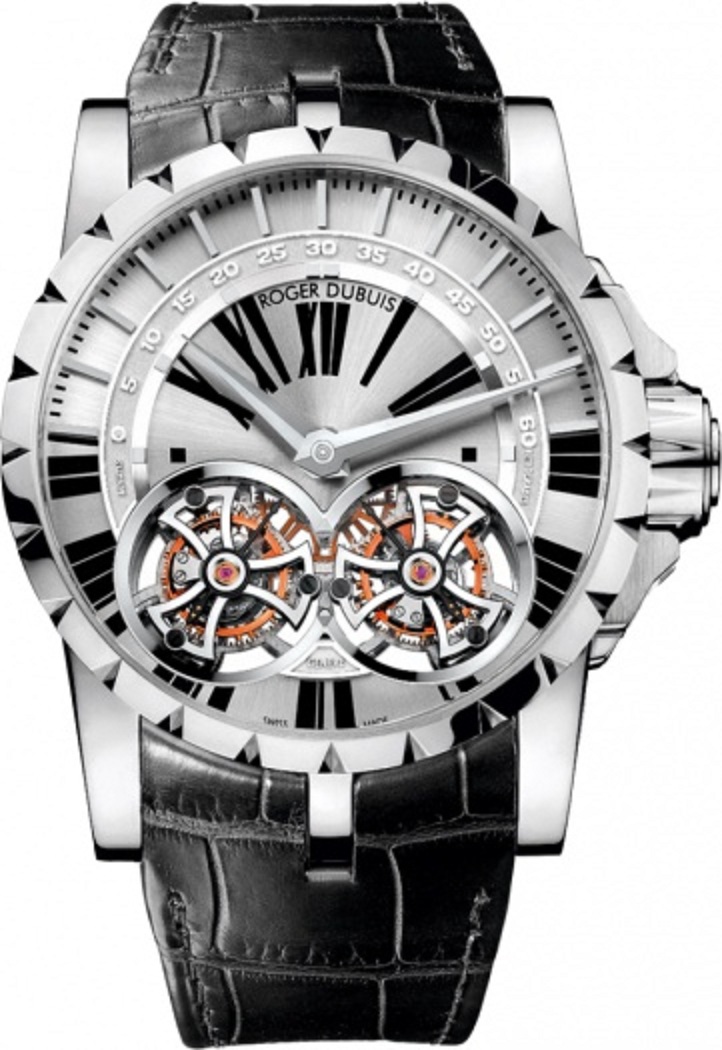Excalibur Skeleton Double Flying Tourbillon 45mm in White Gold on Black Leather Strap with Gray Dial - Limited Edition of 28 Pieces