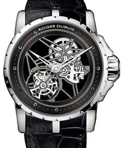 Excalibur Skeleton Flying Tourbillon 45mm in White Gold - Limited 88pcs. on Black Leather Strap with Skeleton Dial