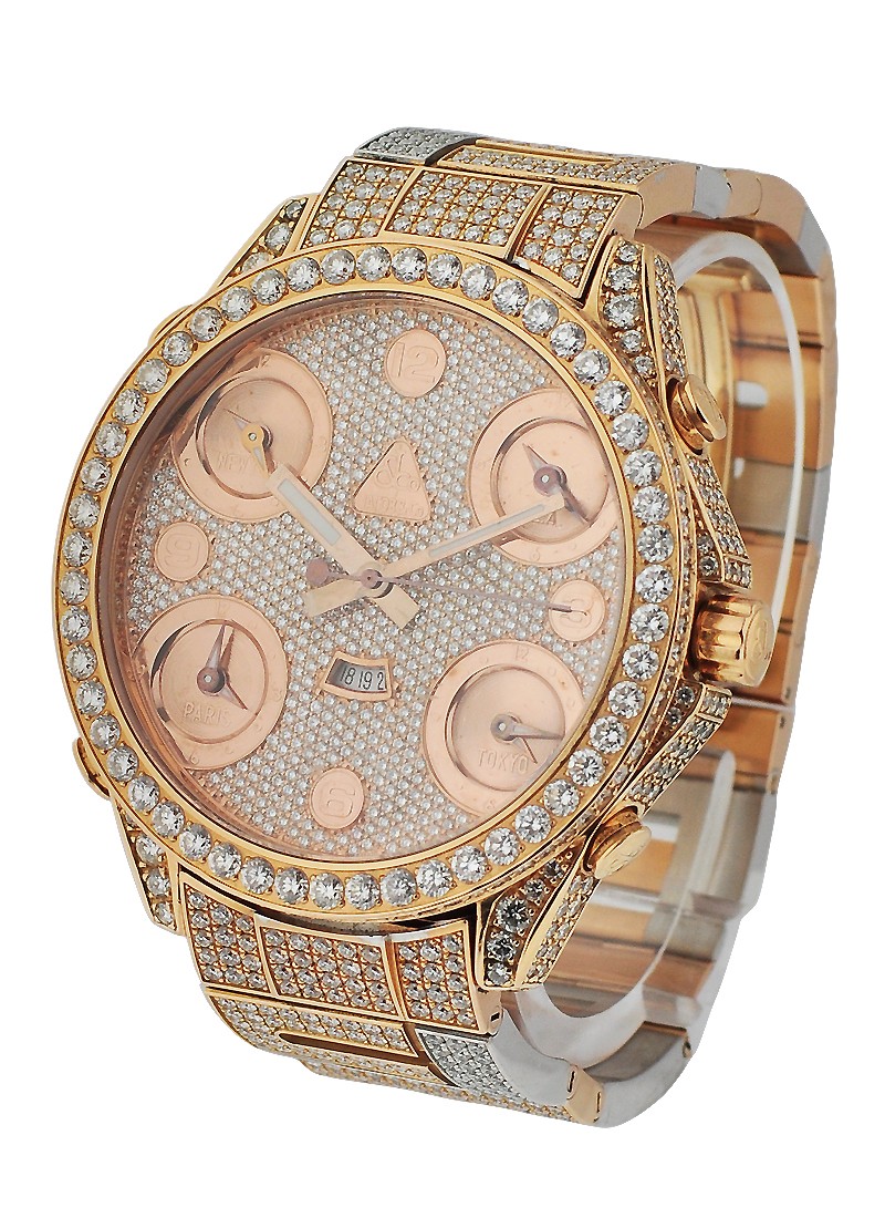 Jacob  Five Time Zone in Rose Gold with Diamond Bracelet