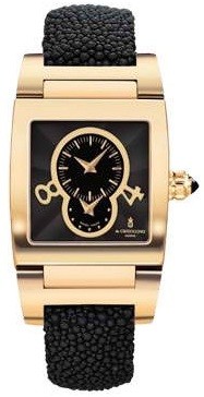 Instrumentino Dual Time Zone 33.95mm in Yellow Gold on Black Galuchat Strap with Black Guilloche Dial