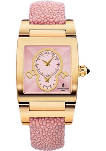 Instrumentino Dual Time Zone 27.5mm Automatic in Yellow Gold on Pink Galuchat Strap with Pink Guilloche Dial