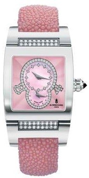 Instrumentino Dual Time Zone in White Gold with Diamond Bezel on Pink Galuchat Strap with Pink Guilloche Diamond Dial