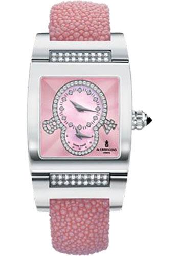 Instrumentino Dual Time Zone in White Gold with Diamond Bezel on Pink Galuchat Strap with Pink Guilloche Diamond Dial