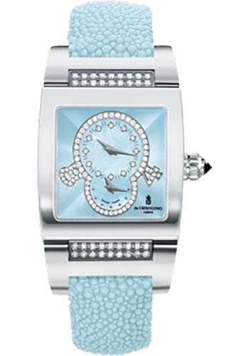Instrumentino Dual Time Zone in White Gold with Diamond Bezel on Light Blue Galuchat Strap with Light Blue Guilloche Dial