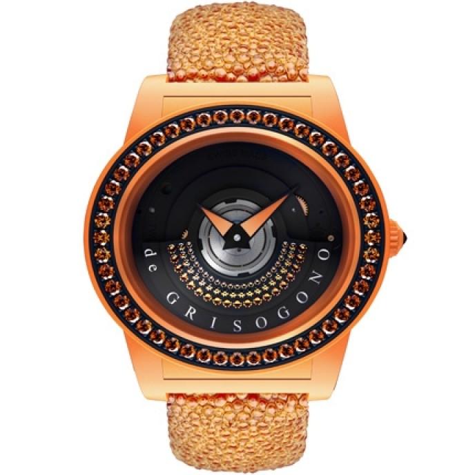 Tondo by Night S02 49mm Automatic in Composite, Fiberglass with PVD,Steel and Orange Sapphires Bezel on Orange Galuchat Strap with Black Orange Sapphires Dial