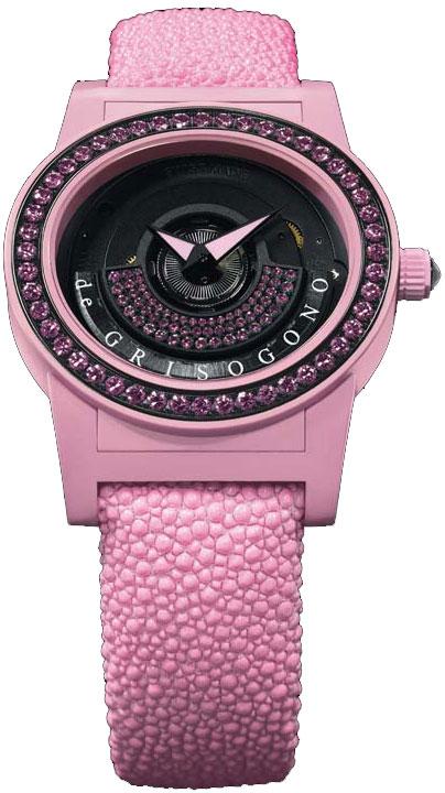 Tondo by Night 49mm Automatic in Composite, Fiberglass with PVD,Steel and Sapphires Bezel on Pink Galuchat Strap with Black Pink Sapphires Dial