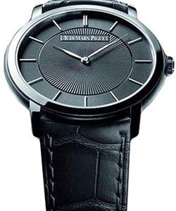 Jules Audemars Self-winding Ultra Thin in White Gold on Black Crocodile Leather Strap with Black Dial