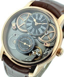 Jules Audemars Chronometer with Escapement in Rose Gold on Brown Leather Strap with Black Enamel Dial