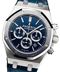 Royal Oak Chronograph in Platinum Case with Tantalum Bezel- Leo Messi Special Limited Edition on Blue Alligator Leather Strap with Blue Dial