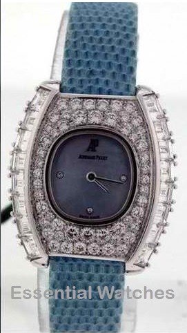 Classic with Diamond Bezel & Lugs in White Gold with Diamond Bezel on Blue Leather Strap with Light Blue MOP Dial