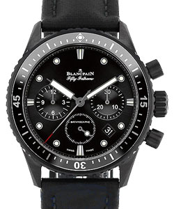 Fifty Fathoms Bathyscaphe Chronograph in Steel on Black Canvas Strap with Black Dial
