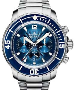 Fifty Fathoms Flyback Chronograph in Steel Steel on Bracelet with Blue Flinque Dial