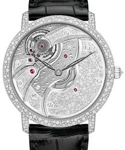 Villeret Inverted Movement Snow Set Limited Edition White Gold on Black Leather Strap with Diamond Dial
