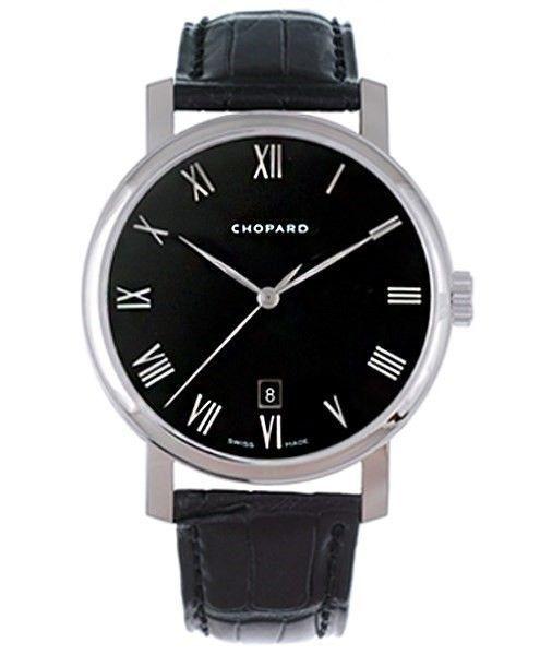 Classic Men in White Gold on Black Crocodile Leather Strap with Black Dial