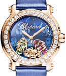 Happy Sport Medium Rose Gold with Diamond Bezel on Blue Satin Strap with Blue Coral Dial
