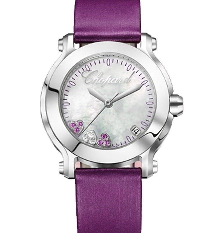 Happy Heart Valentine''s Day in Steel on Purple Satin Strap with MOP Dial - Limited Edition 500pcs