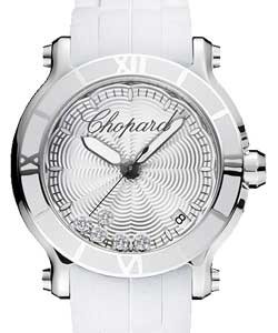 Happy Sport in Steel on White Rubber Strap with White with Floating Diamond Dial