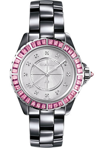 J12 Chromatic 33mm Quartz Titanium with Pink Sapphires Bezel on Titanium Ceramic Bracelet with Gray Diamonds Dial