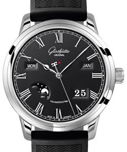 Senator Perpetual Calendar 42mm Automatic in Steel on Black Rubber Strap with Black Dial