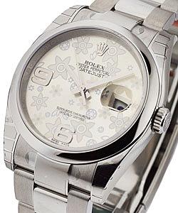 Datejust 36mm in Steel with Domed Bezel on Steel Oyster Bracelet with Silver Floral Dial