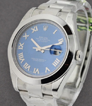 Datejust II in Steel with Smooth Bezel on Oyster Bracelet with Blue Roman Dial