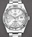 Datejust II 41mm in Steel with White Gold Fluted Bezel on Steel Oyster Bracelet with Silver Stick Dial