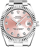 Midsize 31mm Datejust in Steel with Fluted Bezel on Steel Oyster Bracelet with with Pink Diamond Dial