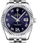 Datejust in Steel with Fluted Bezel on Jubilee Bracelet with Purple Roman Dial with Diamond IV