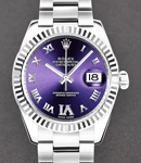 Mid Size 31mm Datejust in Steel with Fluted Bezel on Bracelet with Purple Roman Dial with Diamond VI