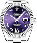 Mid Size 31mm Datejust in Steel with Fluted Bezel on Bracelet with Purple Roman Dial with Diamond VI