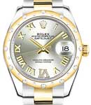 2-Tone 31mm Midsize Datejust with 24 Diamond Bezel on Oyster Bracelet with Silver Roman Dial with Diamond at Vi