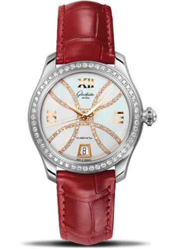 Original Lady Serenade 36mm Automatic in Steel with Diamond Bezel on Red Alliagtor Leather Strap with MOP Diamond Dial