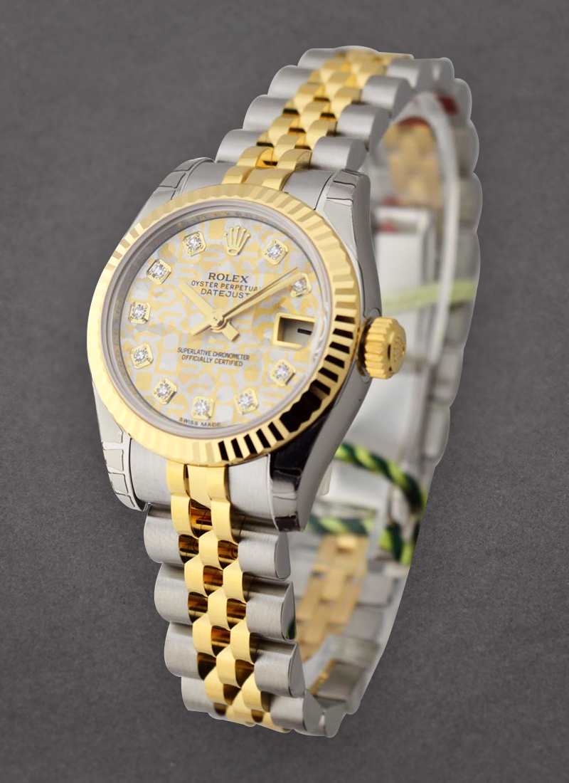 Rolex Unworn Lady's 26mm Datejust in Steel with Yellow Gold Fluted Bezel