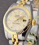 Lady's 26mm Datejust in Steel with Yellow Gold Fluted Bezel on Jubilee Bracelet with Yellow Gold Crystal Diamond Dial