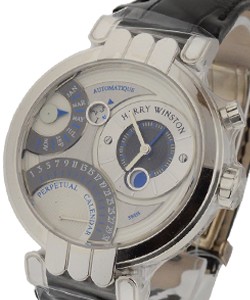 Premier Excenter Perpetual Calendar White Gold on Black Strap with Grey & Blue Dial