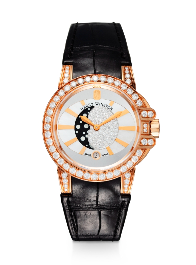 Ocean Ladies Moonphase in Rose Gold with Diamond bezel on Black Crocodile Leather Strap with MOP Diamond Dial