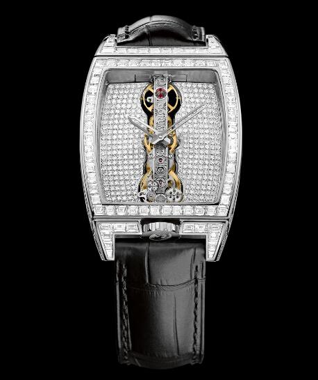 Miss Golden Bridges in White Gold with Diamond Bezel on Black Crocodile Leather Strap with Pave Diamond Dial