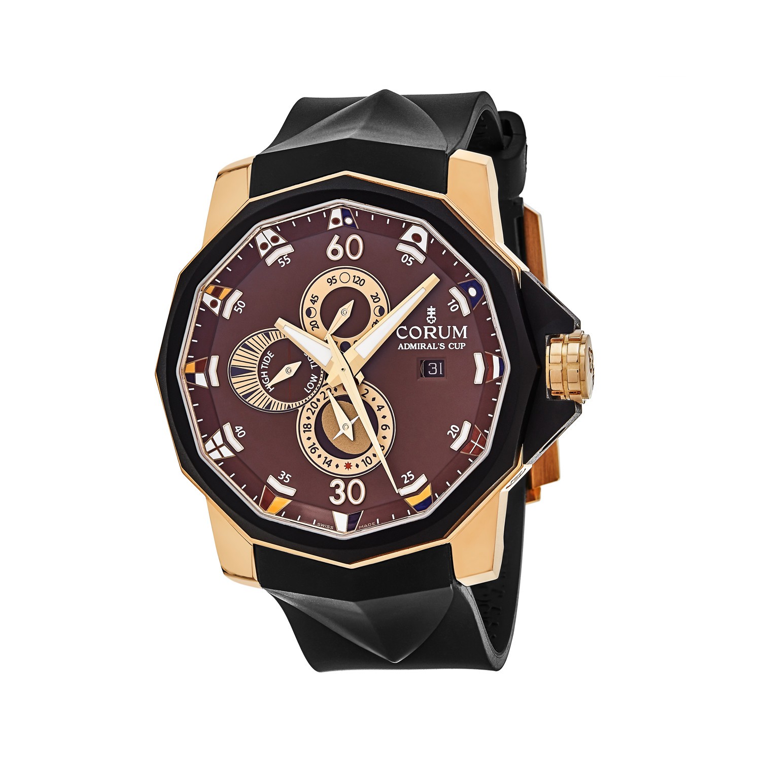 Admiral's Cup Tides 48 in Rose Gold on Brown Leather Strap with Brown Dial
