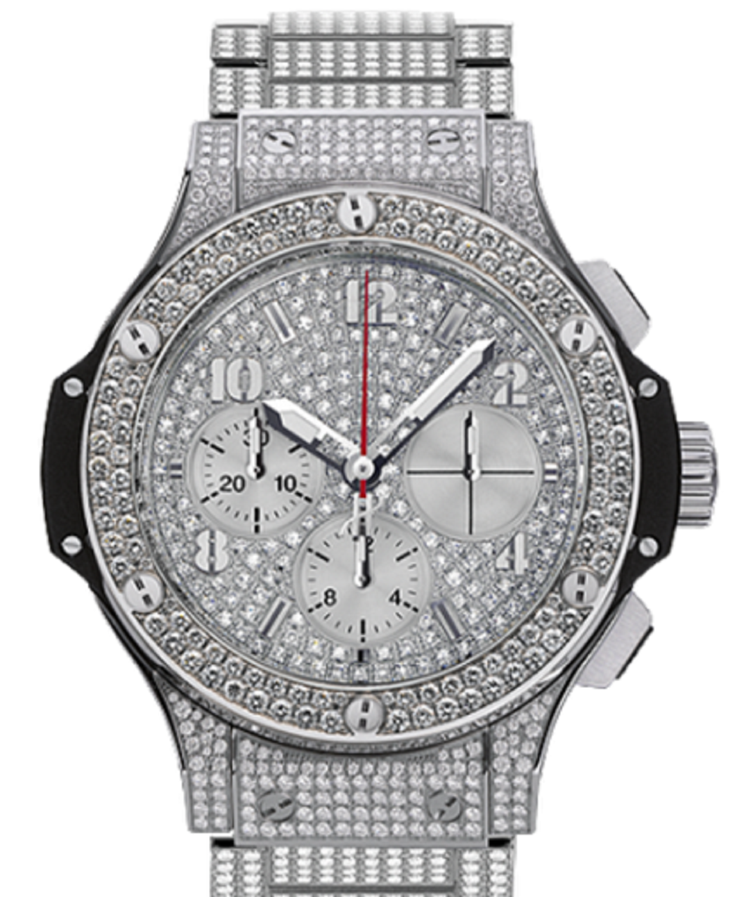 Big Bang 41mm in Steel with Full Pave Diamond Bezel on Steel Diamond Bracelet with Full Paved Diamond Dial