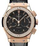 Classic Fusion 45mm Chronograph in Rose Gold with Diamond Bezel on Black  Crocodile Leather Strap with Mat Black Dial