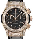 Classic Fusion 45mm in Rose Gold with Pave Diamond Bezel on Black Crocodile Leather Strap with Mat Black Dial