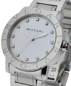 Bvlgari-Bvlgari 33mm with MOP Diamond Dial Steel on Bracelet - Pink Cabochaun Crown