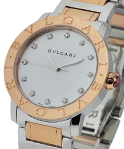 Bvlgari 33mm in Steel with Rose Gold Bezel 2-Tone on Bracelet with MOP Diamond Dial